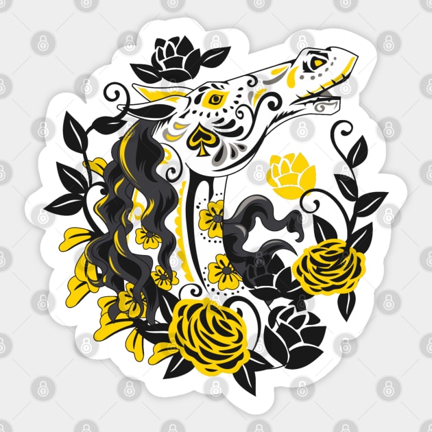 Horse Skull with Yellow Roses Dia de los Muertos Sticker by HolidayBug